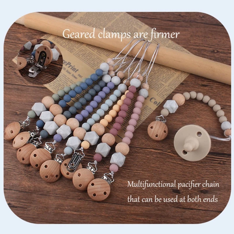

Newborn Pacifier Beech Clip Chain BPA-free Silicone Beads Dummy Nipple Soother Holder Baby Teething Chewing Toys Shower Gifts