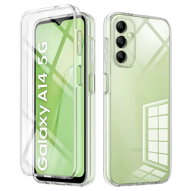 

A14 360 Clear Silicone TPU Front + PC Back Case For Samsung Galaxy A14 5G SM-A146 Double Transparent Protection Full Body Cover