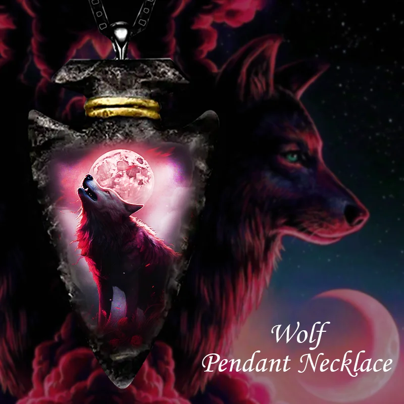 

Creative Forest Wolf Punk Hip Hop Animal Wolf Pendant Necklace Gothic Roaring Animal Wolf Head Pendant Geometric Triangle Black