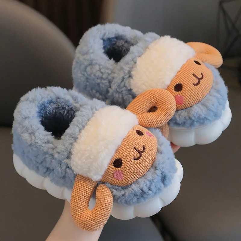 

CAPSELLA KIDS Autumn Winter Children Girls Elegant Plush Slippers Shoes Boys Cute Cartoon Non-Slip Flat Slippers 14-22 Cm