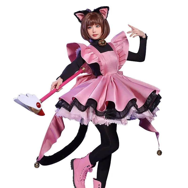 Костюм для косплея COS-KiKi Cardcaptor Sakura Kinomoto Sakura: Боевой наряд, платье горничной с черной кошкой, стильная и милая униформа, костюм для Хэллоуина для женщин (art.: 3920d7efbebfc) - 3920d7efbebfc