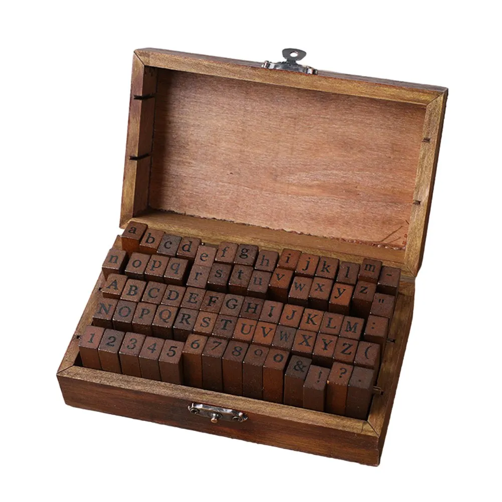 

Alphabet English Number Stamps Retro Wooden Box Set for Stationery Crafts Scrapbooking and Clay Projects Fun and Educational