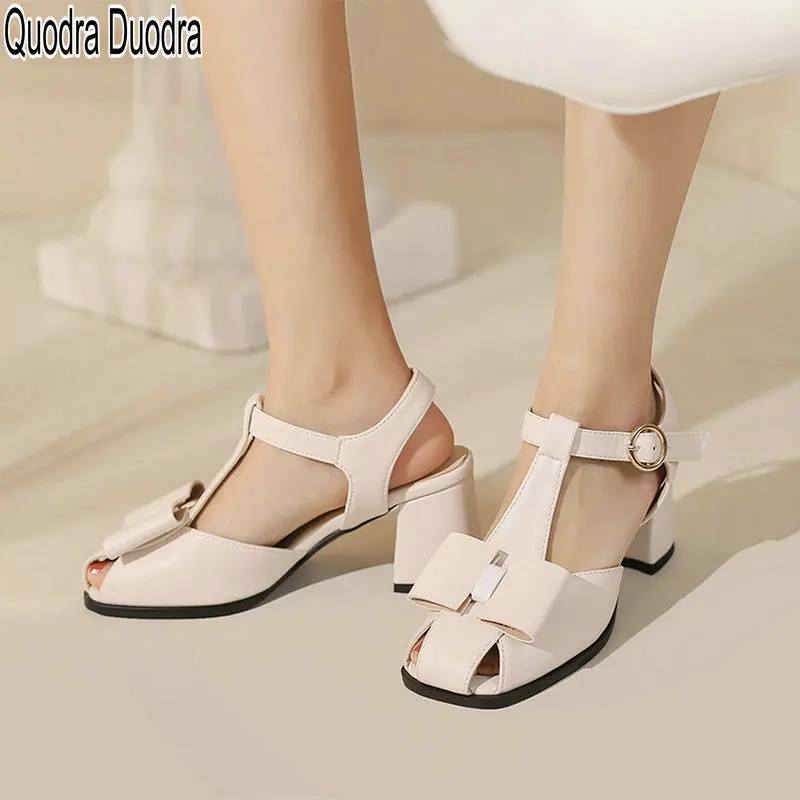 

Shoes New Summer Sandals Women Female Fashion Lady PU Chunky Solid Plus Size 33 48 Casual Woman High Heels Buckle Bowknot Sweet