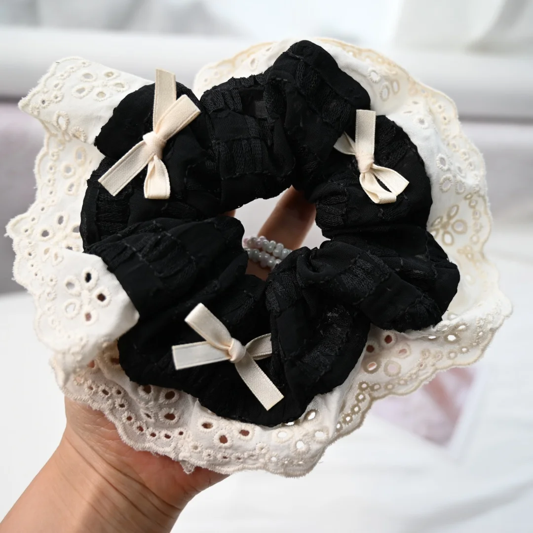 Кружевные резинки для волос черные с бантами французская мода девочек женщин