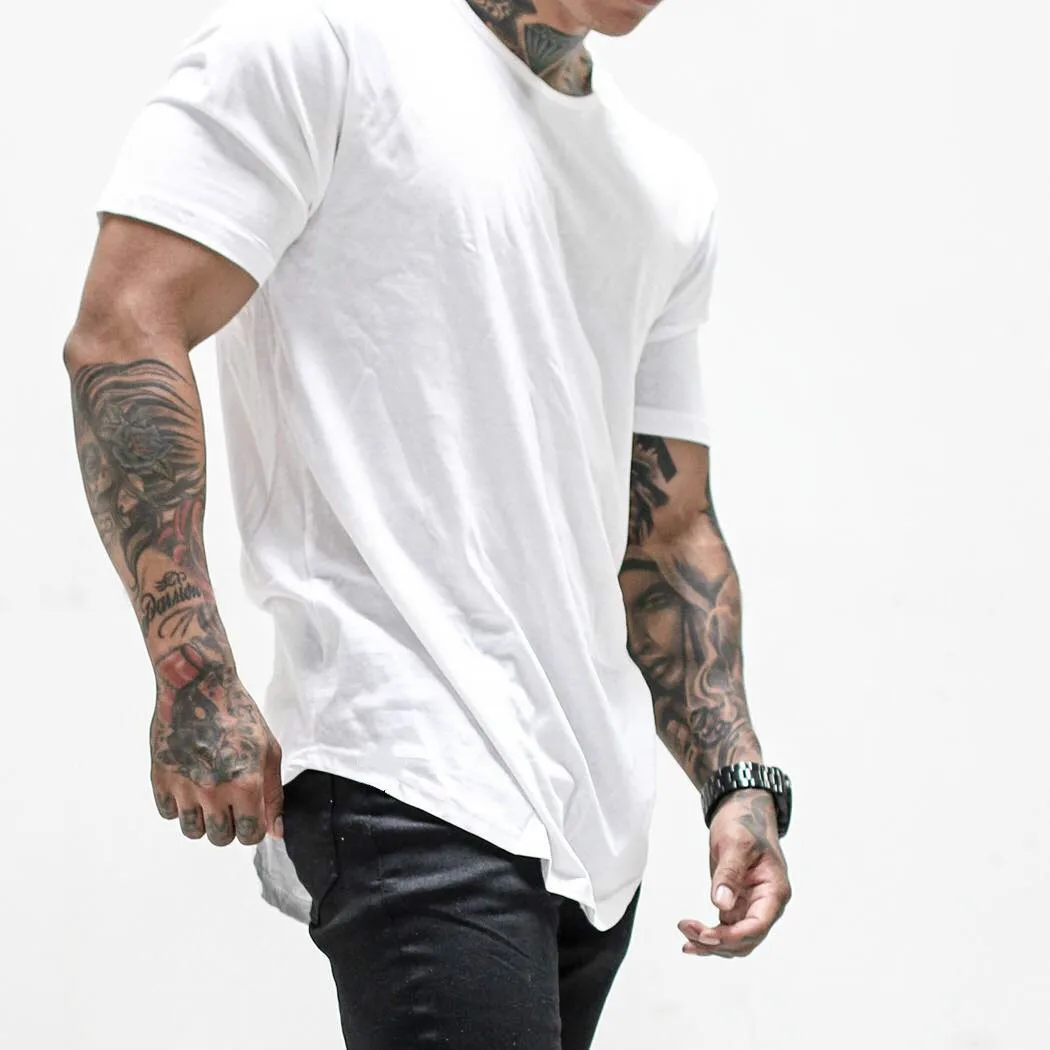 

NO.2 A2171 Men T Shirt Solid Colors Casual Workout Shirts Curved Hem T-shirt Men Fashion Streetwear 3XL