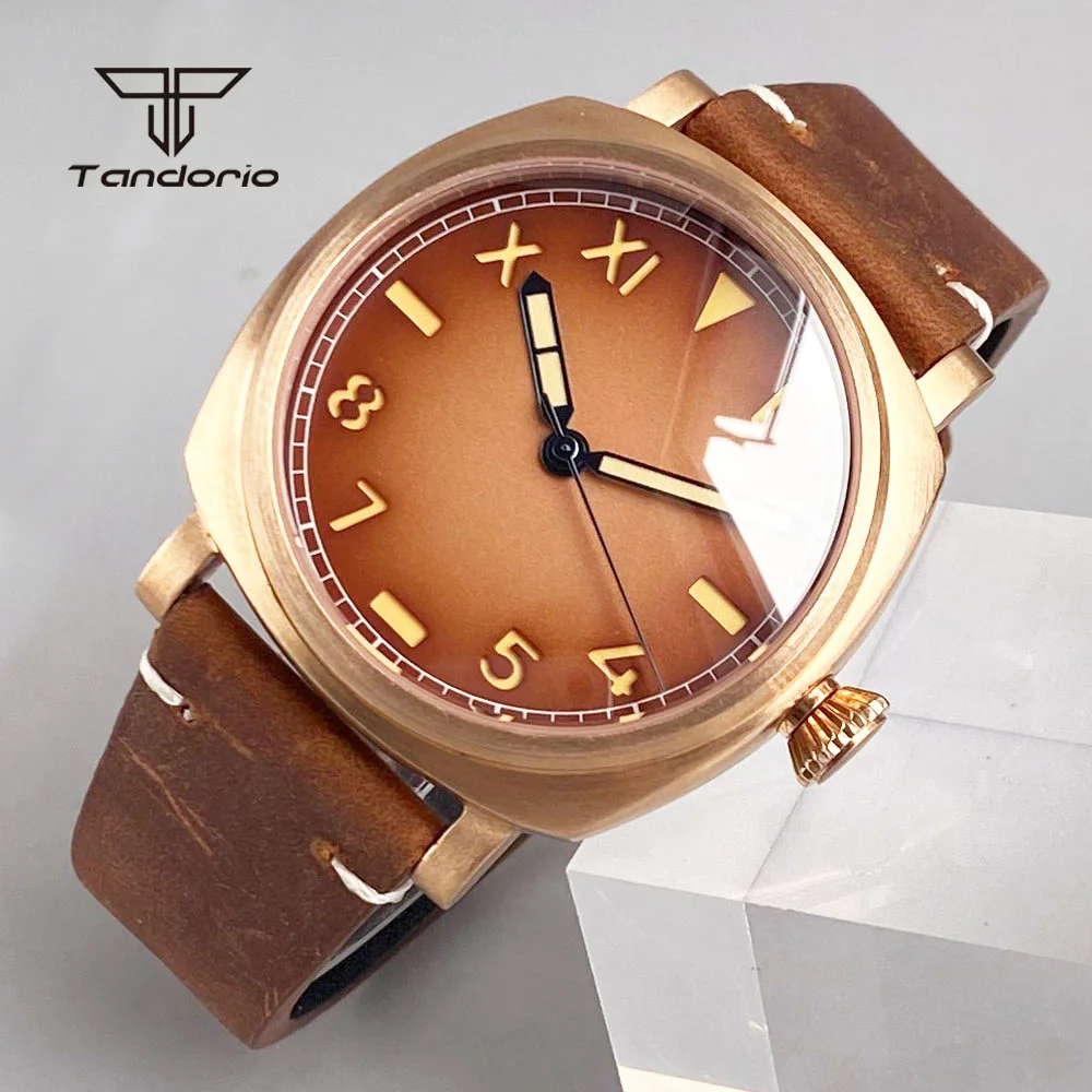 Фото Мужские часы Tandorio, 42 мм, CUSN8, бронза/сталь, квадратный корпус, сапфировое стекло, циферблат California, 20BAR, автоматический механизм Miyota 8215/NH35/2824 №2