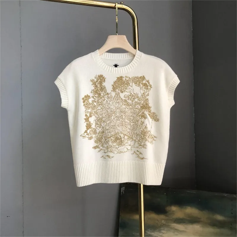

2022 new little bee star embroidery age-reducing slim sweater vest, spring casual pullover sleeveless knitted vest top women