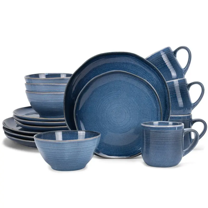

Glaze Ceramic Stoneware Dinnerware 16 Piece Set - Service for 4, Cobalt