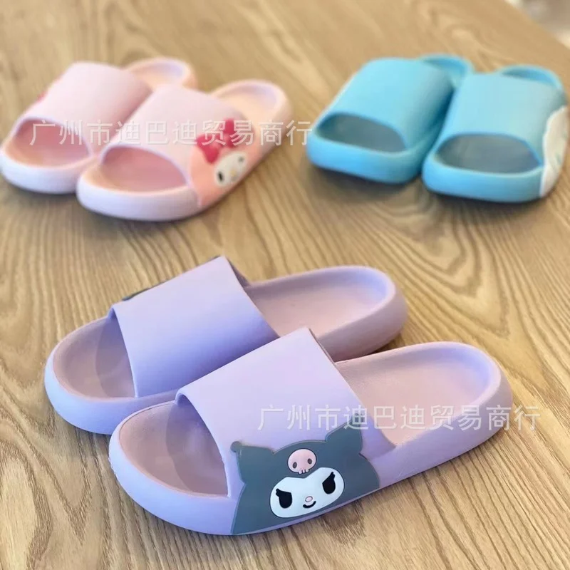 

Kuromi Melody Sanrio slippers cartoon female summer Kawaii couple home with bath non-slip thick bottom sandals wear cute Soft