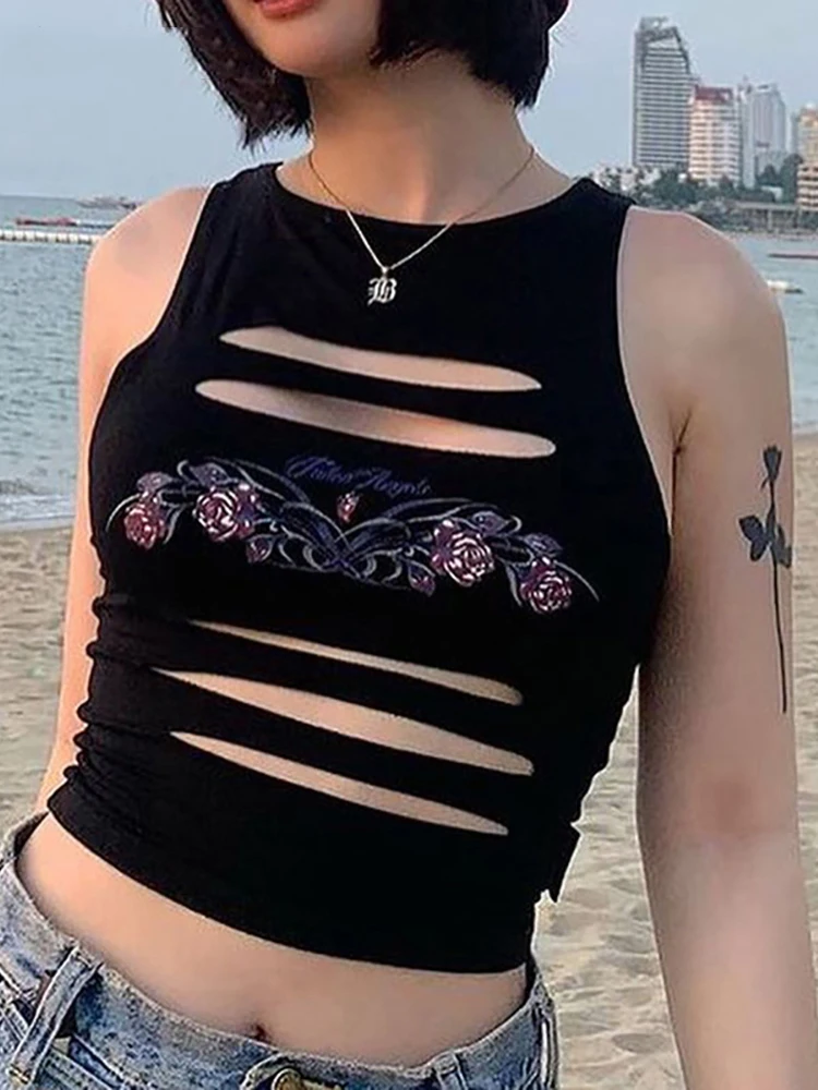 

Женский укороченный топ с принтом, черный топ в стиле ретро, Y2k, панк, E-girl, 2022