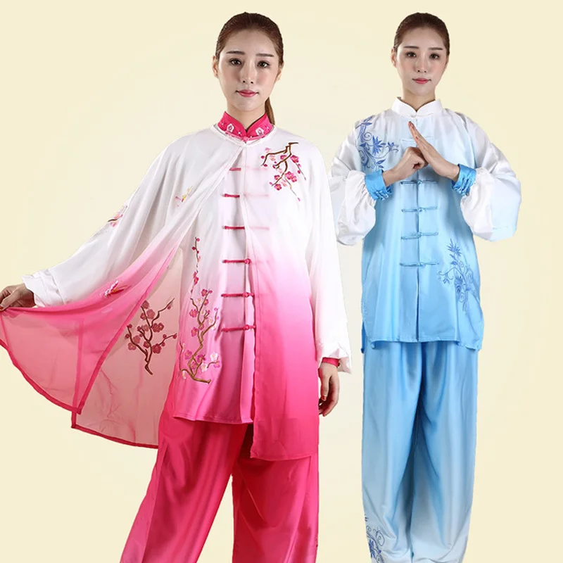 New 3PC Chinese Tai chi clothing taiji performance suit wushu demo kungfu uniform embroidery for women girl kids adults female