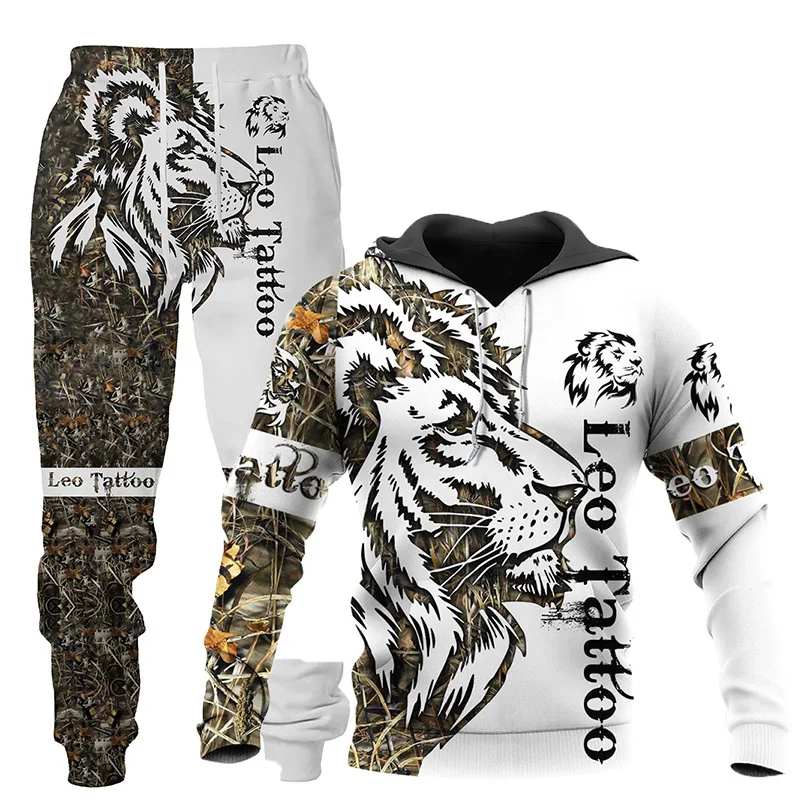 New Wolf 3d Printed Hoodie Pants Suit Male Autumn and Winter Casual Sweashirt Pullover Men Tracksuit Set Fashion Men's Clothing