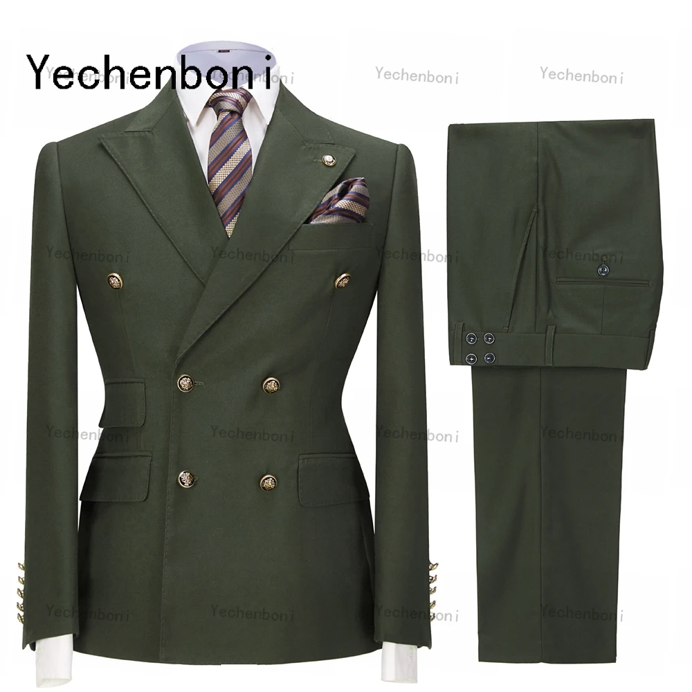

Yechenboni 2023 новейший дизайн, однотонный костюм из 2 предметов для мужчин, двубортные смокинги для жениха, сделанные на заказ деловые костюмы для мужчин