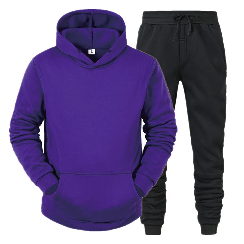 Men's Sets Hoodies+Pants Fleece Tracksuits Solid Pullovers Jackets Sweatershirts Sweatpants Hooded Streetwear Outfits