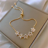 sweet daisy flower bracelets adjustable draw luxury crystal zirconia pendant bracelet women star shiny rhinestone bangle jewelry
