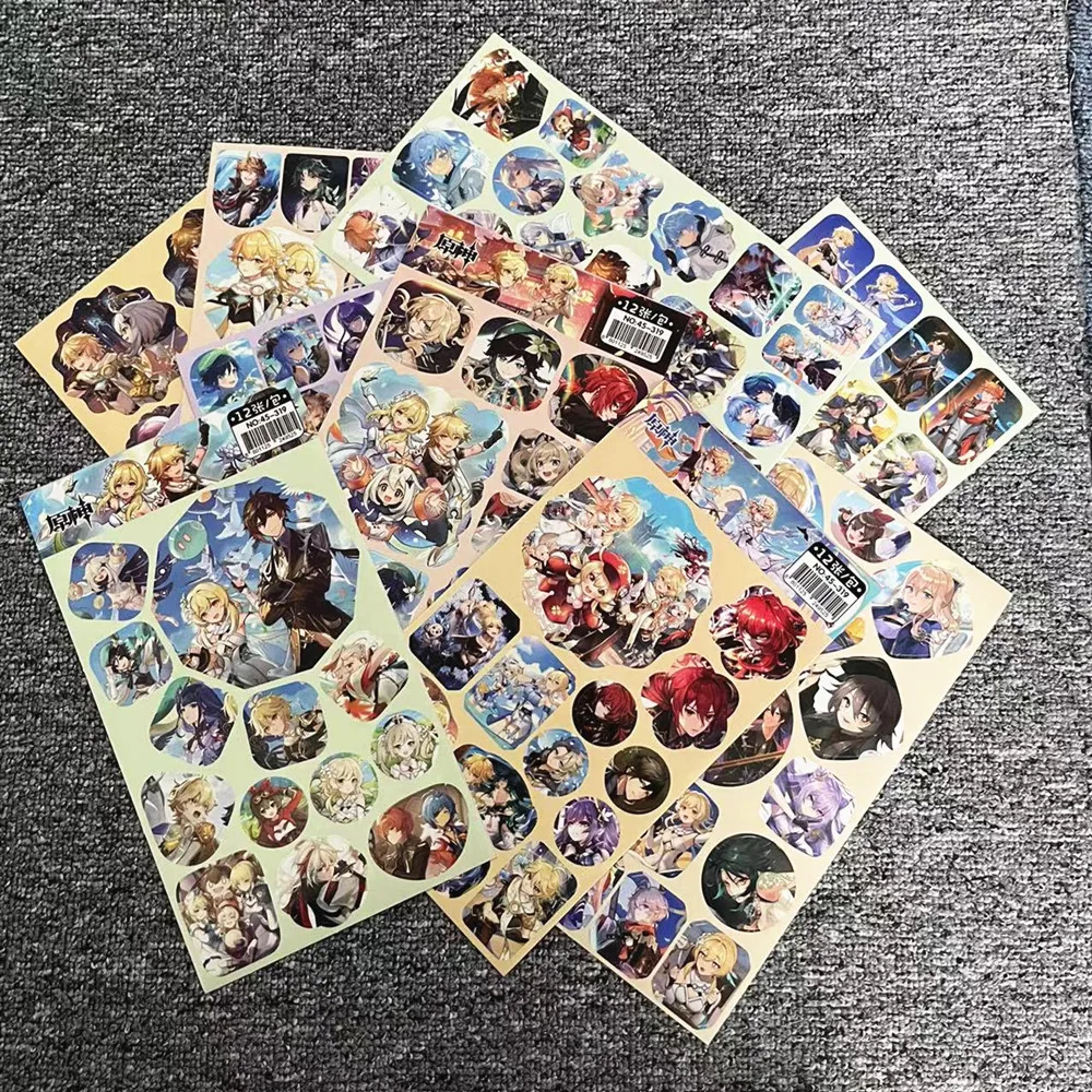 

12 Sheets (240 pcs) Genshin Impact Aether Lumine Klee Qiqi Zhongli Hu Tao Keqing Stickers Toy DIY Self Adhesive Paper Sticker