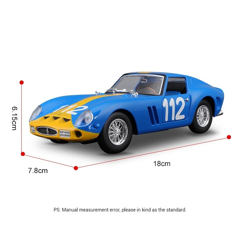 Синяя гоночная модель Bruago 1:24 250 Gto из литого сплава статическая орнамент