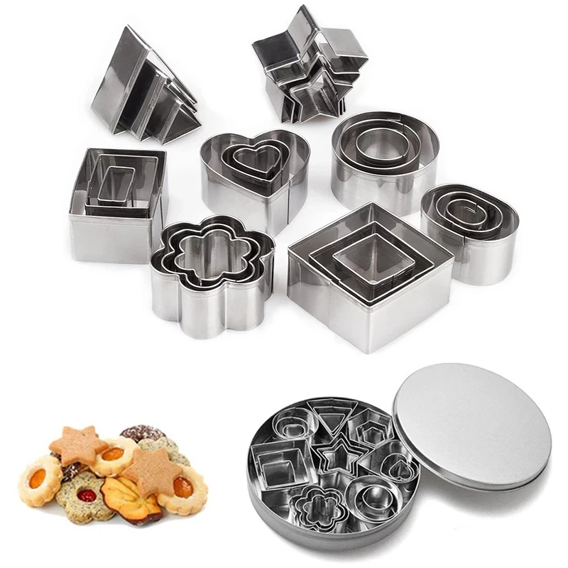 Metal Mini Cookie Cookie Cutters Set Easy Press Round Pastry Fondant Bake Biscuit Baking Mold 24 Pcs Geometric Forms for Cookies