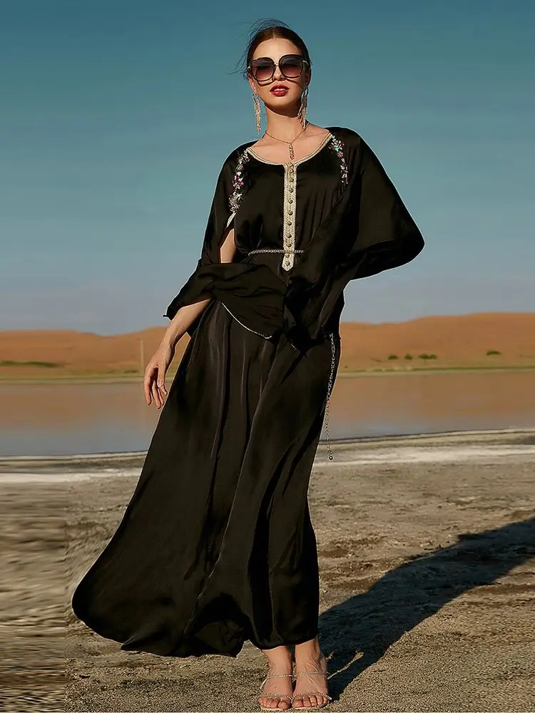 Black Ramadan Eid Mubarak Kaftan Abaya Dubai Evening Dresses For Women Pakistan Arabic Turkey Islam Muslim Long Dress Caftan