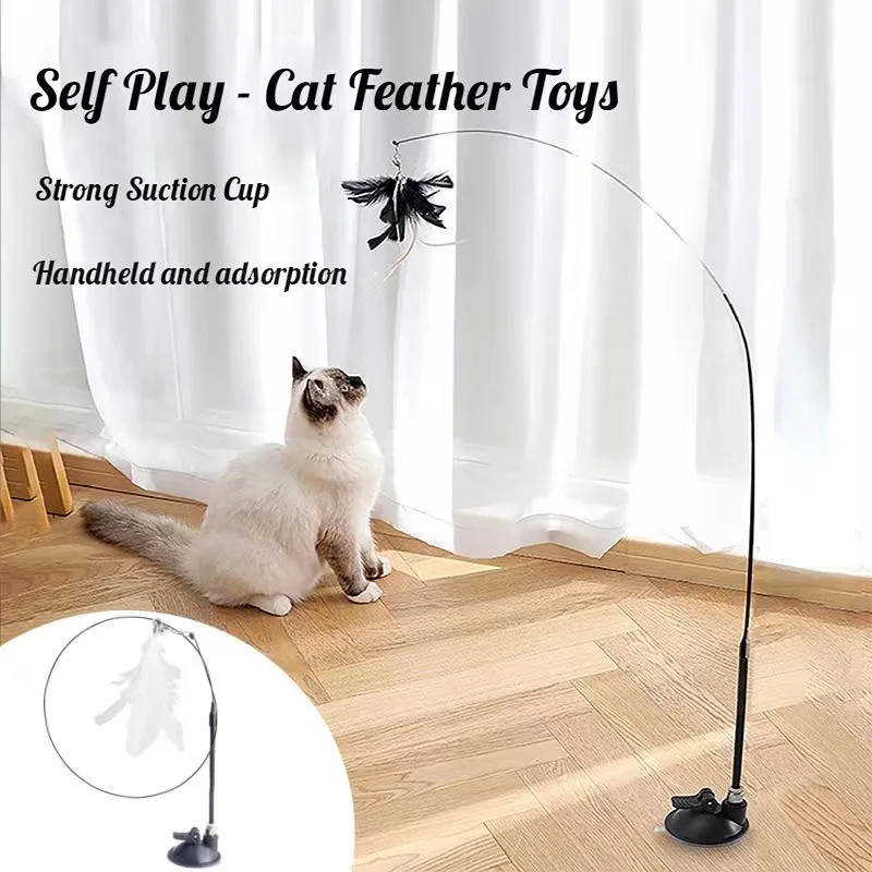 

Feather Toys Interactive Cats Powerful Suction Cup Handheld Teaser Wand Toy Feather with Bell Kitty Kitten Scratching Exercise