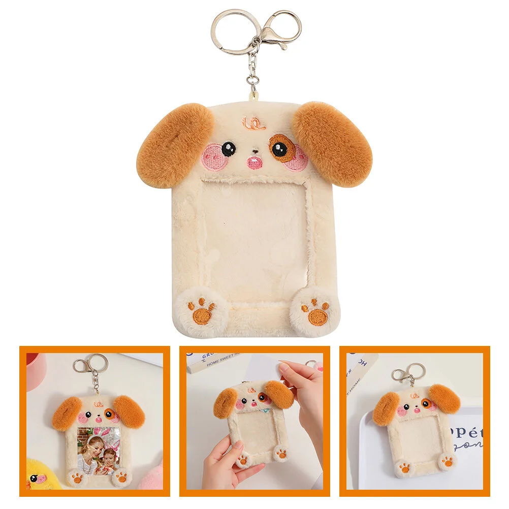 

Plush Animal Card Holder Keychain Postcards Visible Sleeve Clear Sleeves Cover Photocard Keychian Protectors Bus Cartoon Case