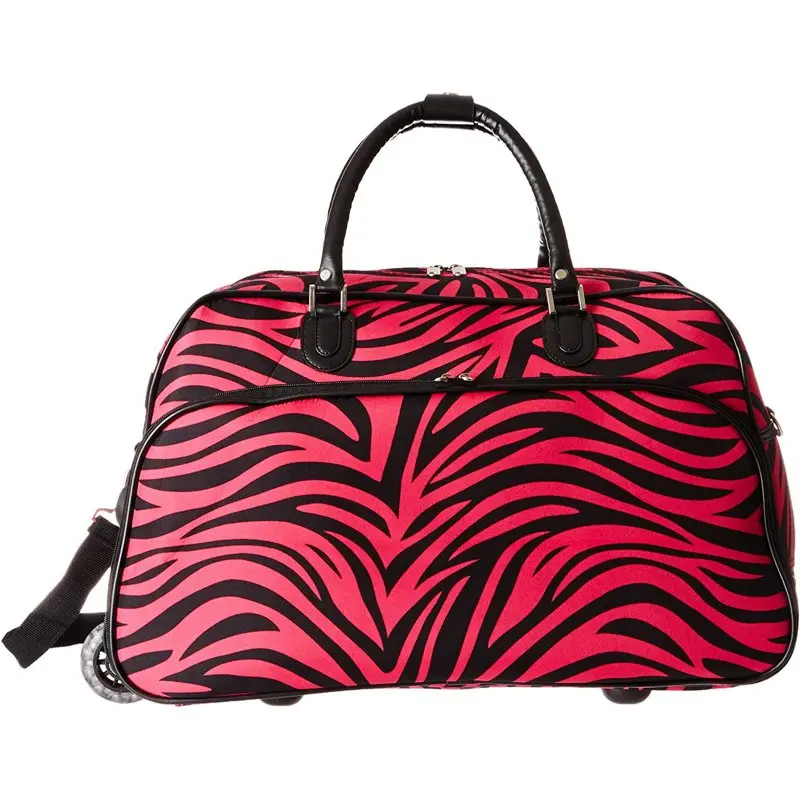 Animal Prints 21-Inch Carry-On Rolling Duffel Bag - Fuchsia Black Zebra
