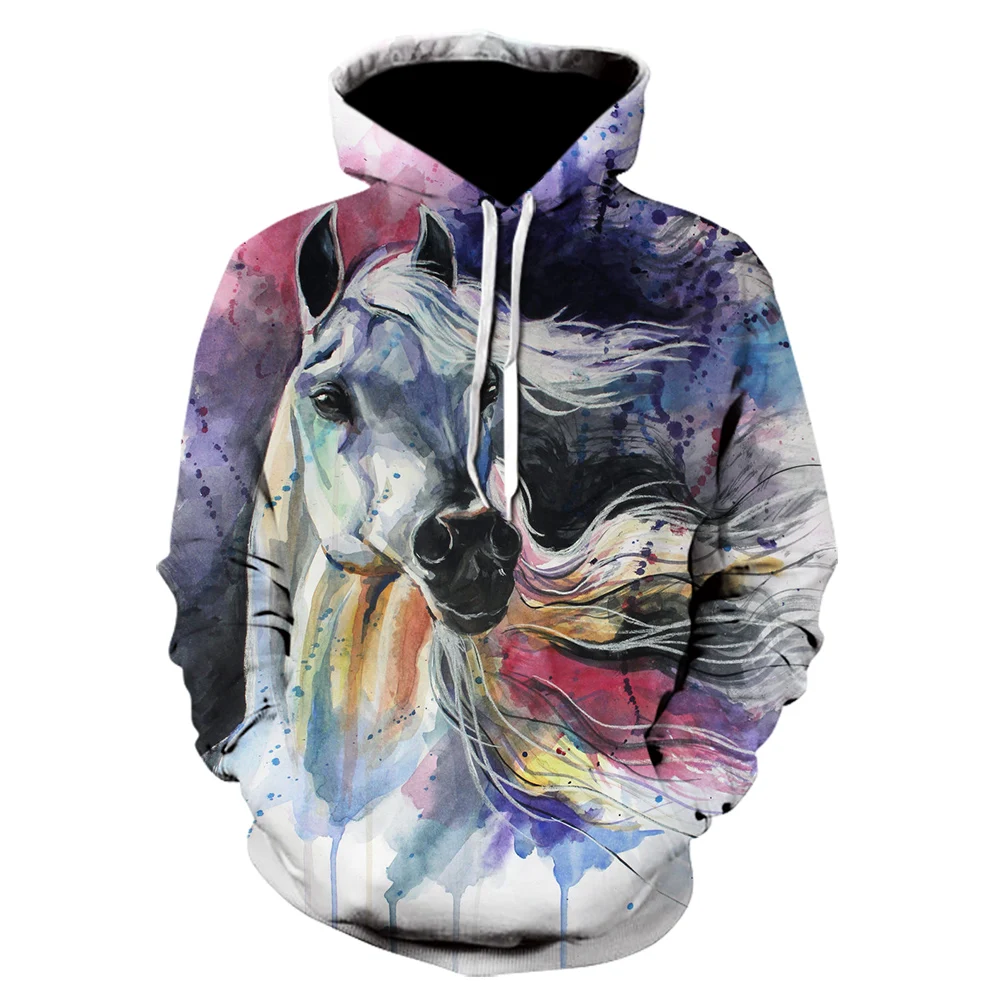 

2023 Fashion 3D Printed Painted Unicorn Hoodie Girl Boy Sweatshirt Rainbow Horse Animal Print Long Sleeve Children's Hoodie