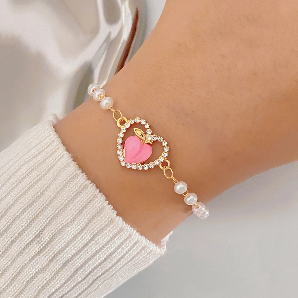 

Новинка 2022, Модный женский свадебный браслет IFMIA с персиковым сердцем, модные ювелирные изделия, жемчужный браслет золотого цвета для женщи...