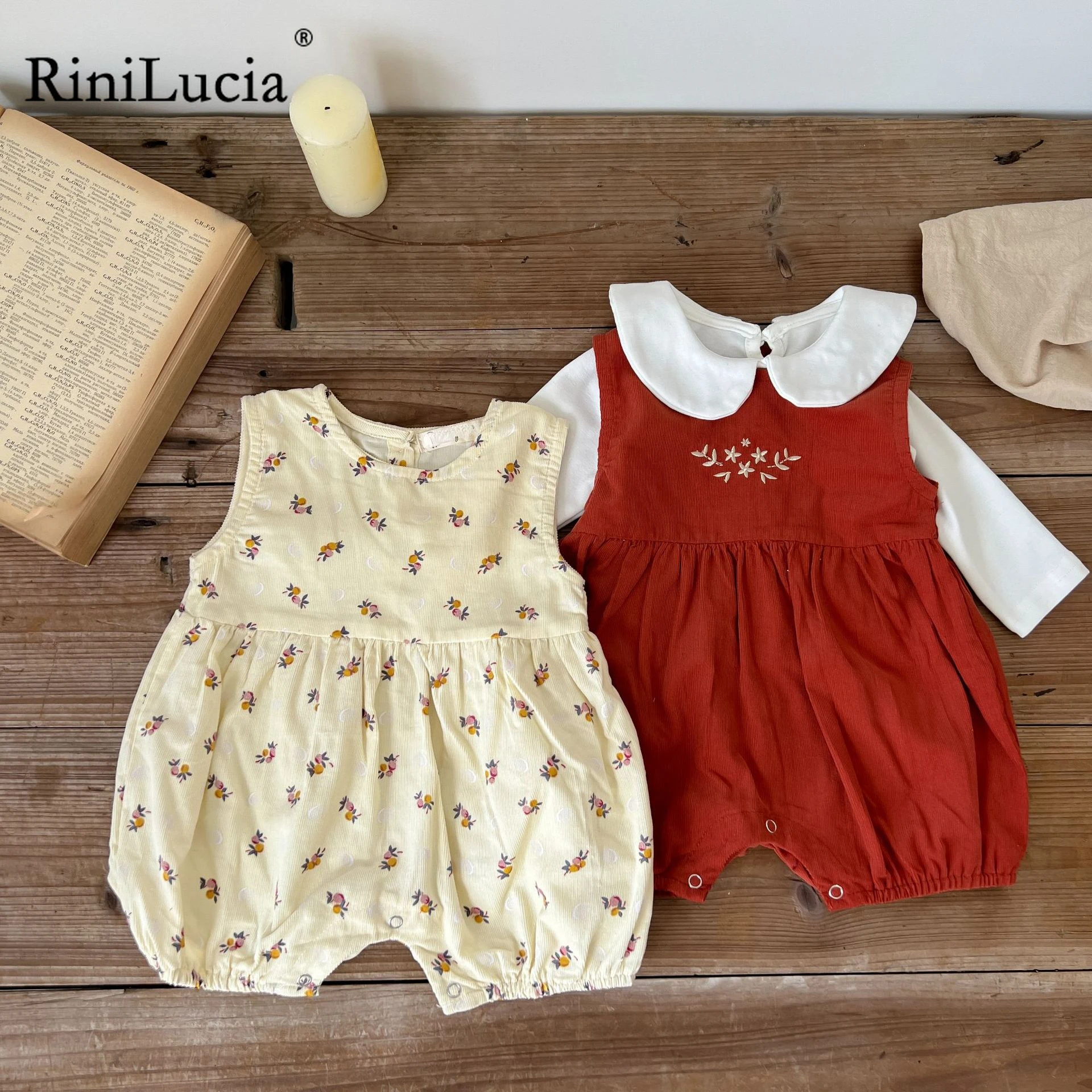 

RiniLucia 2022 New Autumn Baby Girl Suit Clothes Long Sleeve Shirt Top+Print Jumpsuit Set Infant Suit Baby Romper Clothing