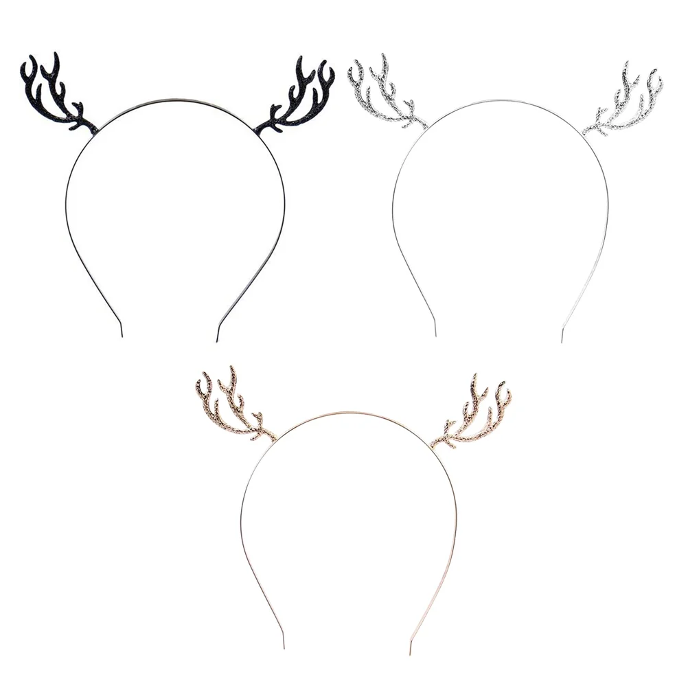 

3pcs Christmas Party Hair Metal Antler Headband Headdress Party Favors Supplies (Black Silver Golden)