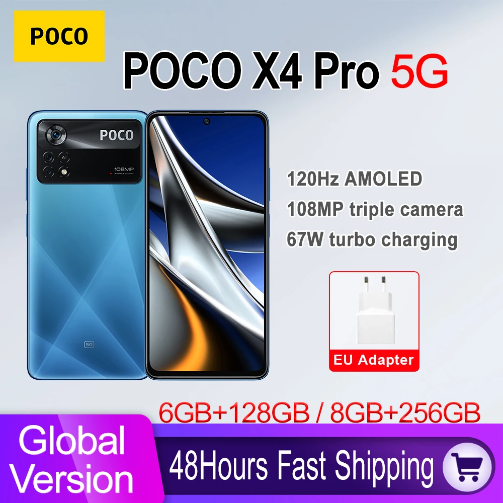 global version poco x4 pro 5g 6gb ram 128gb rom 8gb ram 256gb rom mobile phone 108mp camera snapdragon 695 120hz amoled display free global shipping