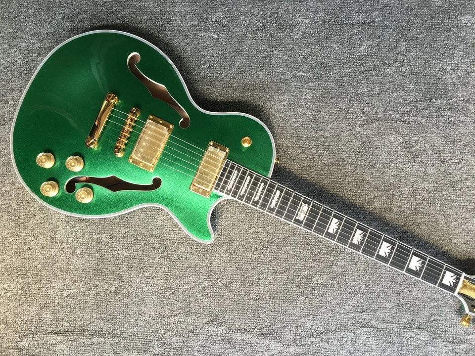 

Classic custom jazz guitar shop metal green LP electric guitar,Mahogany solid body with flamed maple top,Free shipping