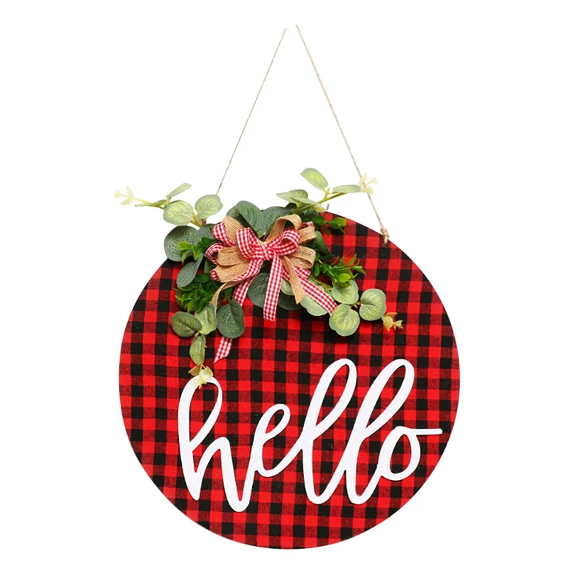 

Hello Sign For Front Door, Welcome Wreath Rustic Round Wood Hanging Sign For Farmhouse Restaurant Porch Home Decor