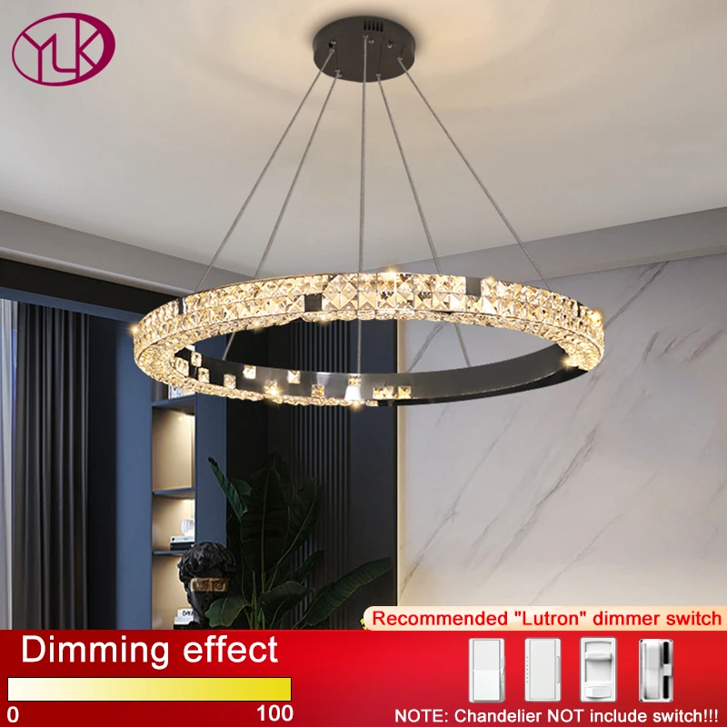 

YOULAIKE ring led chandelier for living room modern home decor crystal lamp dining bedroom black light fixture with dimmable