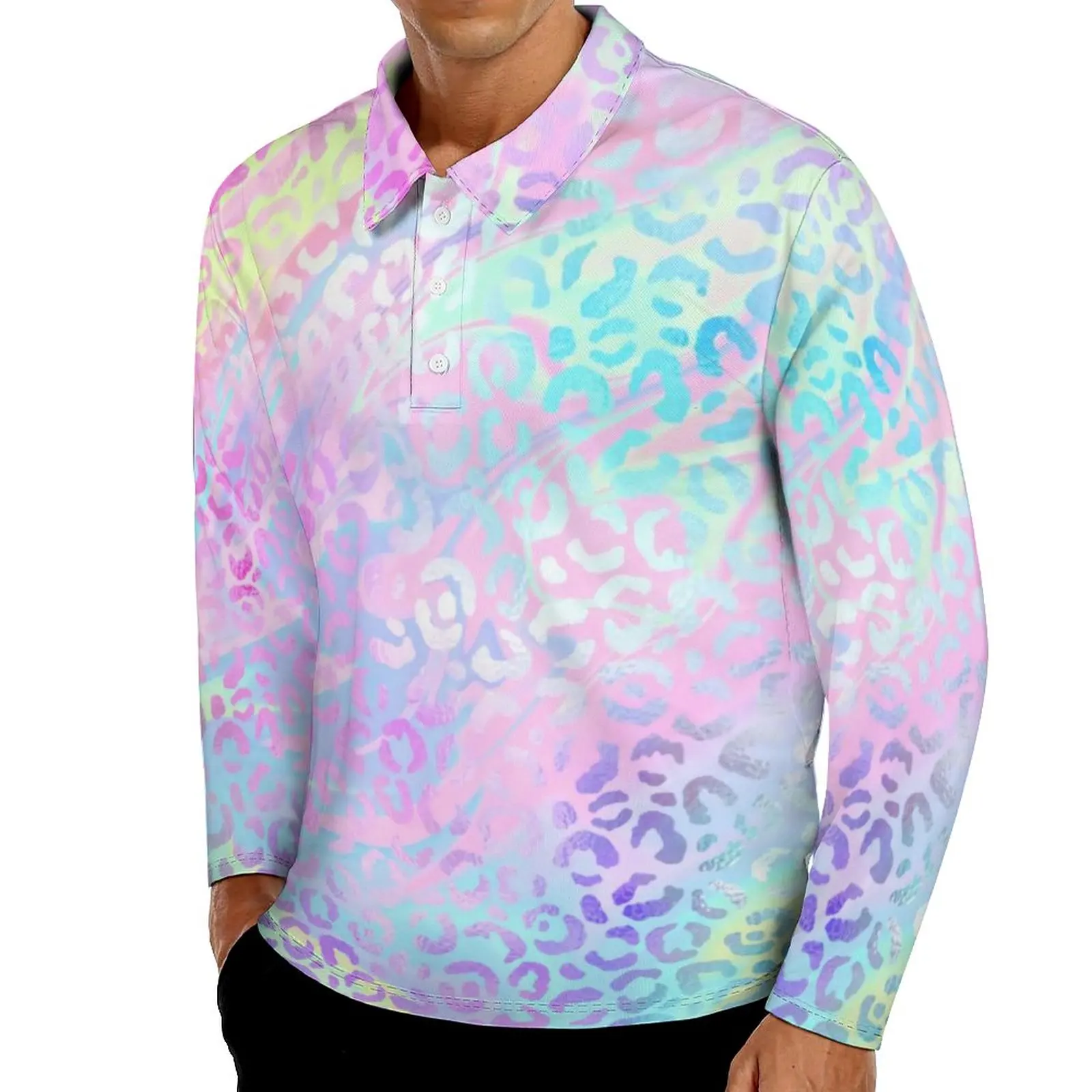 

Футболка-поло мужская с длинным рукавом, Повседневная рубашка с абстрактным леопардовым принтом, с отложным воротником, в стиле ретро, осен...