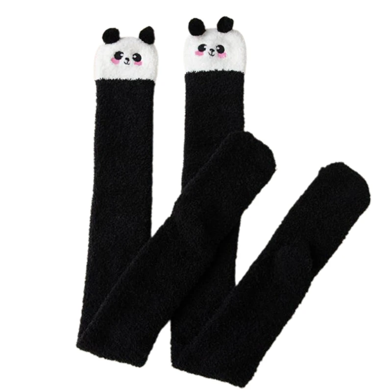 

Women Cartoon Thigh High Fuzzy Slipper Socks Animal Embroidery 3D Ears Over Knee Long Stockings Fluffy Plush Leg Warmers