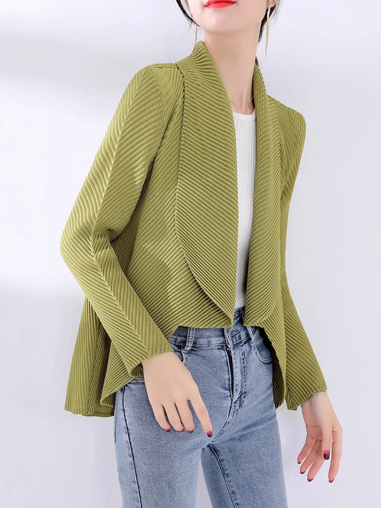 GVUW плиссированные куртки с лацканами для женщин длинными рукавами и открытой