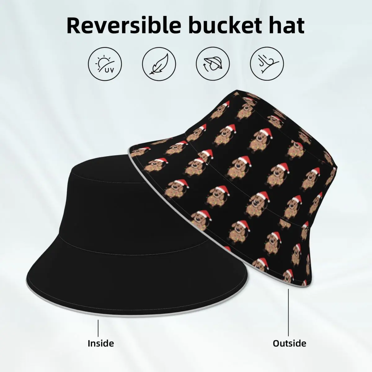 

Dachshund Santa Bucket Hat Dog Lovers Reversible Custom Reflective Fisherman Hats Classic Hawaii Sun Hat