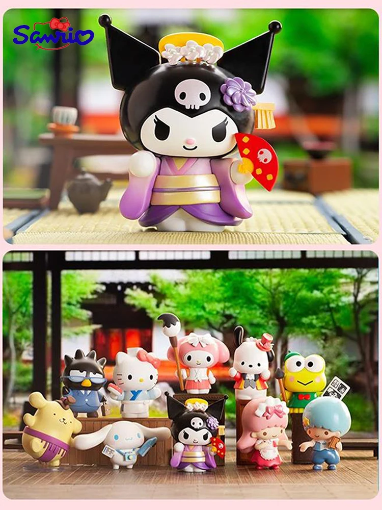 

Genuine Sanrio Anime Figures Kuromi Melody Hellokitty Cartoon Small Town Residents Kawaii Cinnamoroll Figure Dolls Decoration