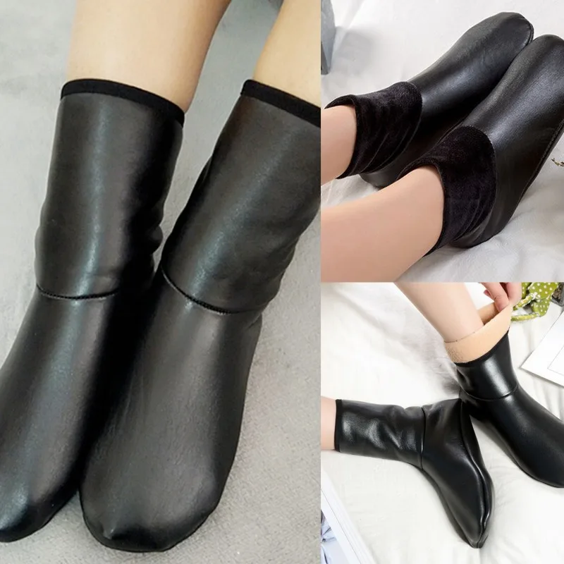 

PU Leather Foot Sock Room Socks Early Education Center Adult Baby Room Inner Velvet Thickened Mid-Calf Gabon Warm Winter Socks
