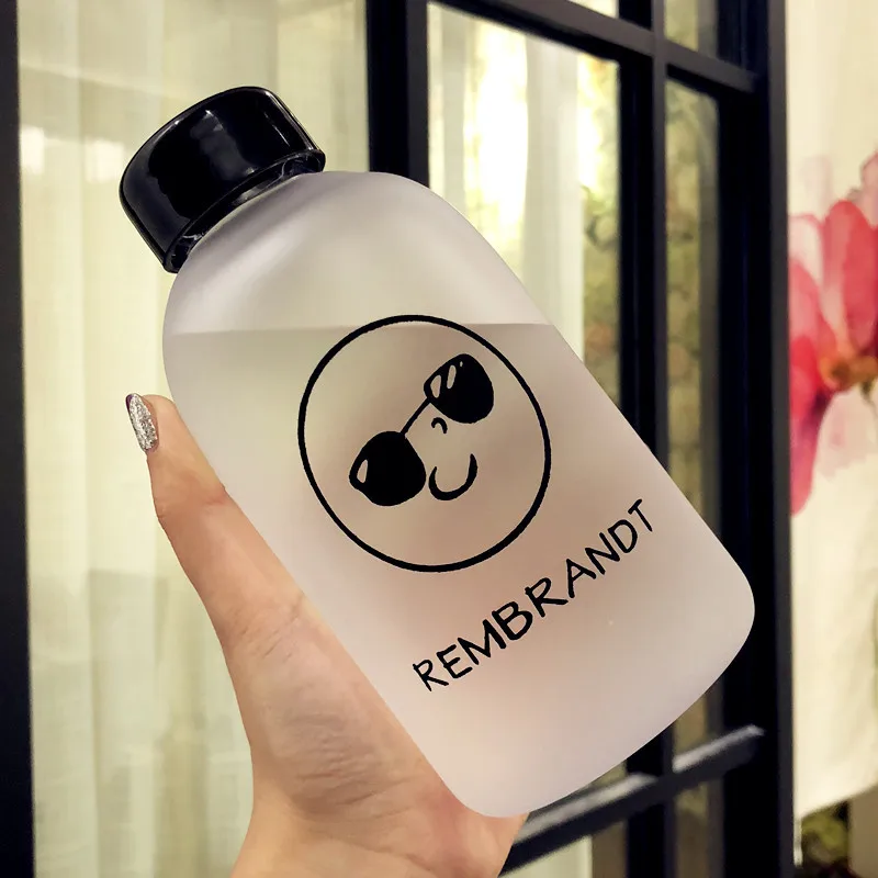 

New Creative Water Bottles with Straw 600ml Cute Water Cup Transparent Cartoon Water Bottle Drinkware Frosted Leak-proof Shaker