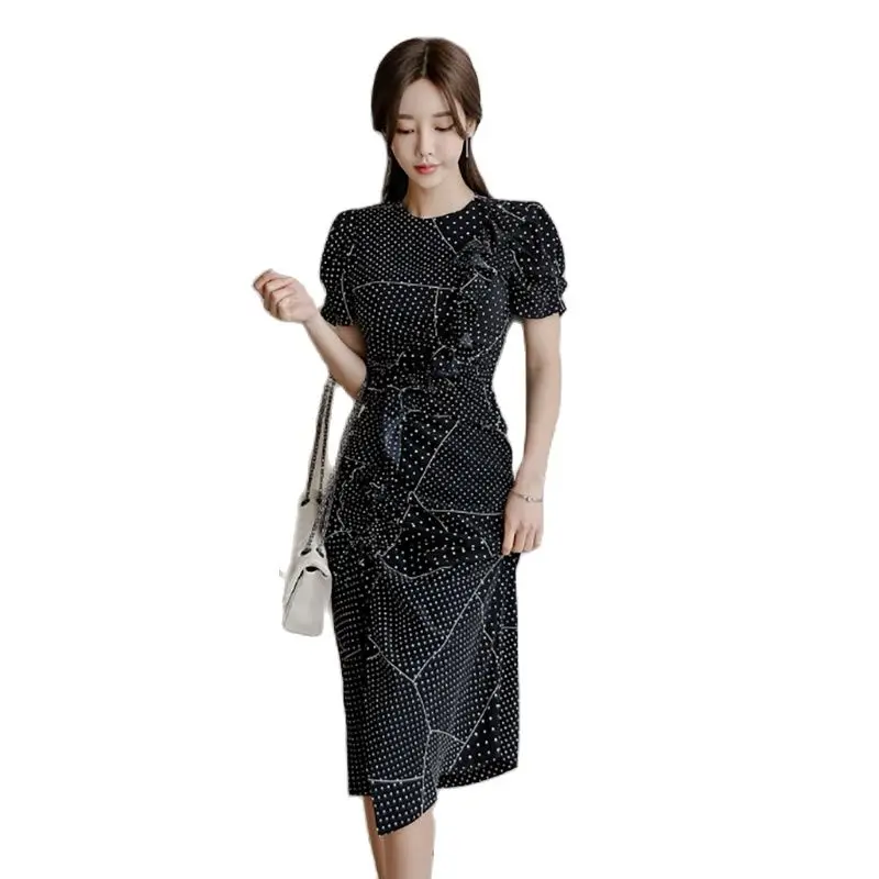 

Sexy Bodycon Dress black One piece Summer Short Sleeve Crew neck sheath Office party Dresses for women clothing