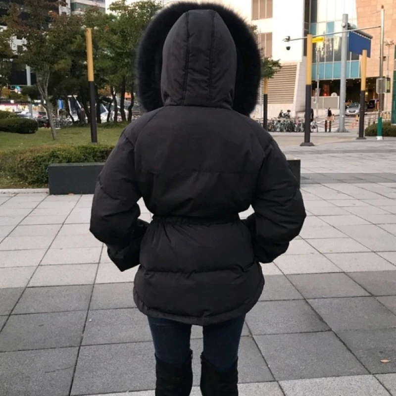 Women's Parker Thick Short Lace Women Winter Jacket Black Fashion Warm Cotton Quilted Coat Winter Coat Women Fur Collar Coat fur