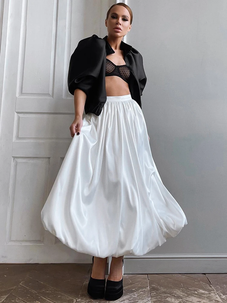 

Элегантная офисная белая бальная юбка CamKemsey для женщин весна-лето 2023 Повседневная Свободная трапециевидная юбка с высокой талией