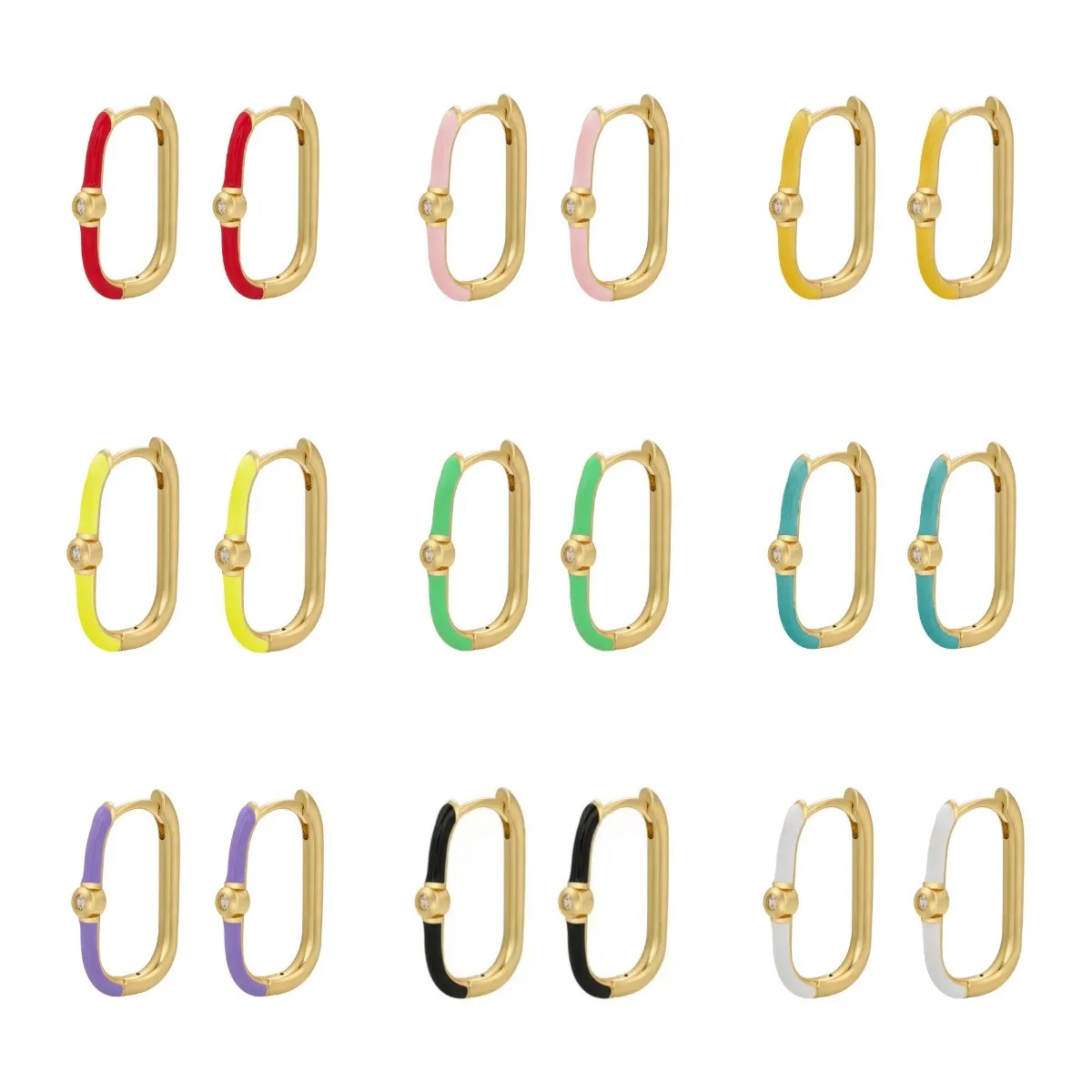 

Minimalist U Shaped Geometric Hoop Earrings for Women with Zircon Colorful Enamel Piercing Ear Hoop Fashion Jewelry Accessories