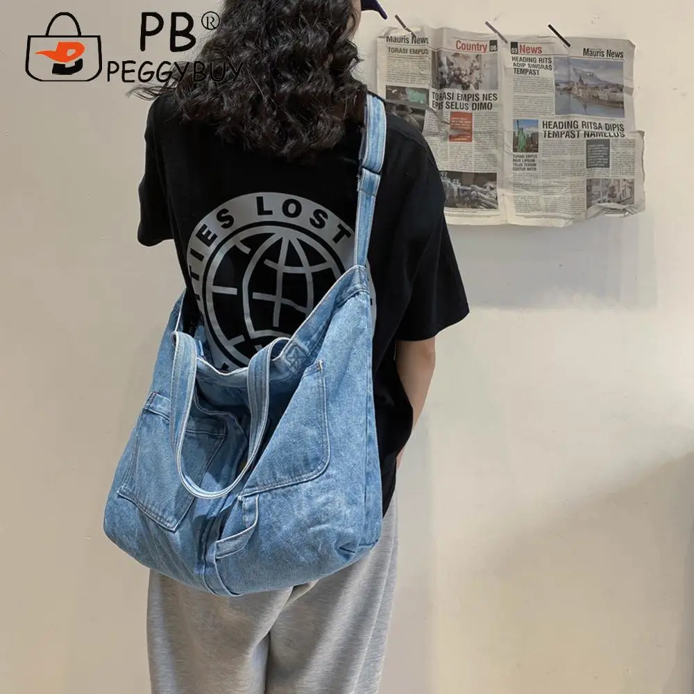 Сумки через плечо в стиле ретро джинсовая повседневная сумка-мессенджер большая