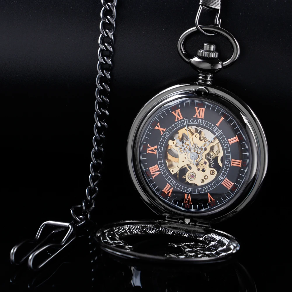 Antique Black Chinese Flying Dragon Steampunk Mechanical Pocket Watch Vintage Gentleman Analog Signal Clock Women Jewelry Gift