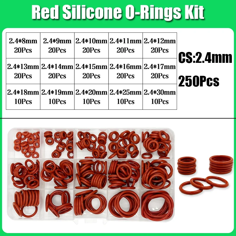 

Красные силиконовые кольца уплотнители CS 1/1.5/2.0/2.4/3.1 мм