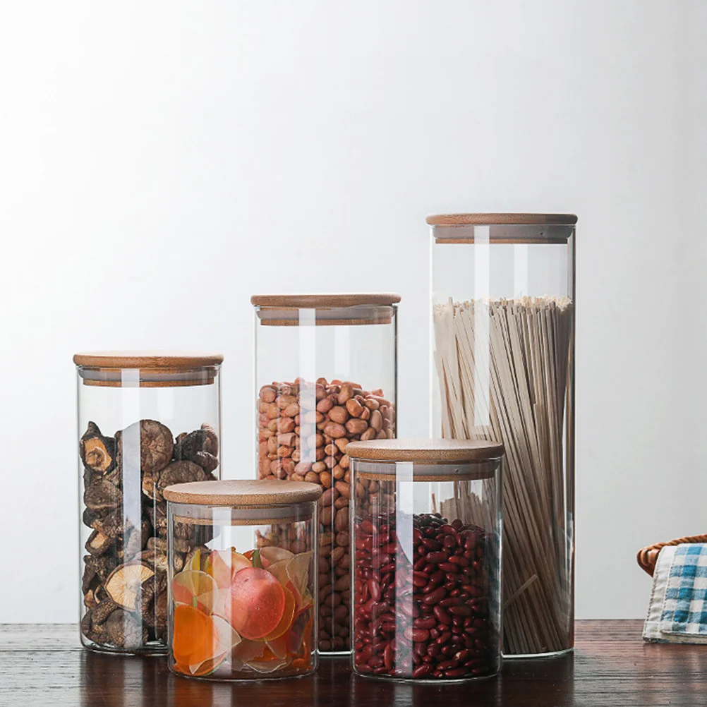 

Glassjars Storage Jar Containers Tea Canisterssealed Lids Airtightcoffee Sugarwooden Lid Small Kitchen Salt