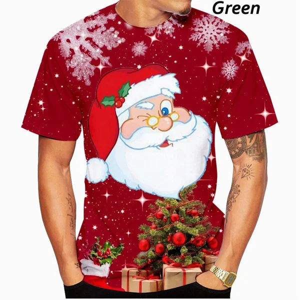 

Новинка 2023, стильные рождественские топы с 3d принтом Санта-Клауса для мужчин и женщин, футболки с коротким рукавом для Новогодних каникул